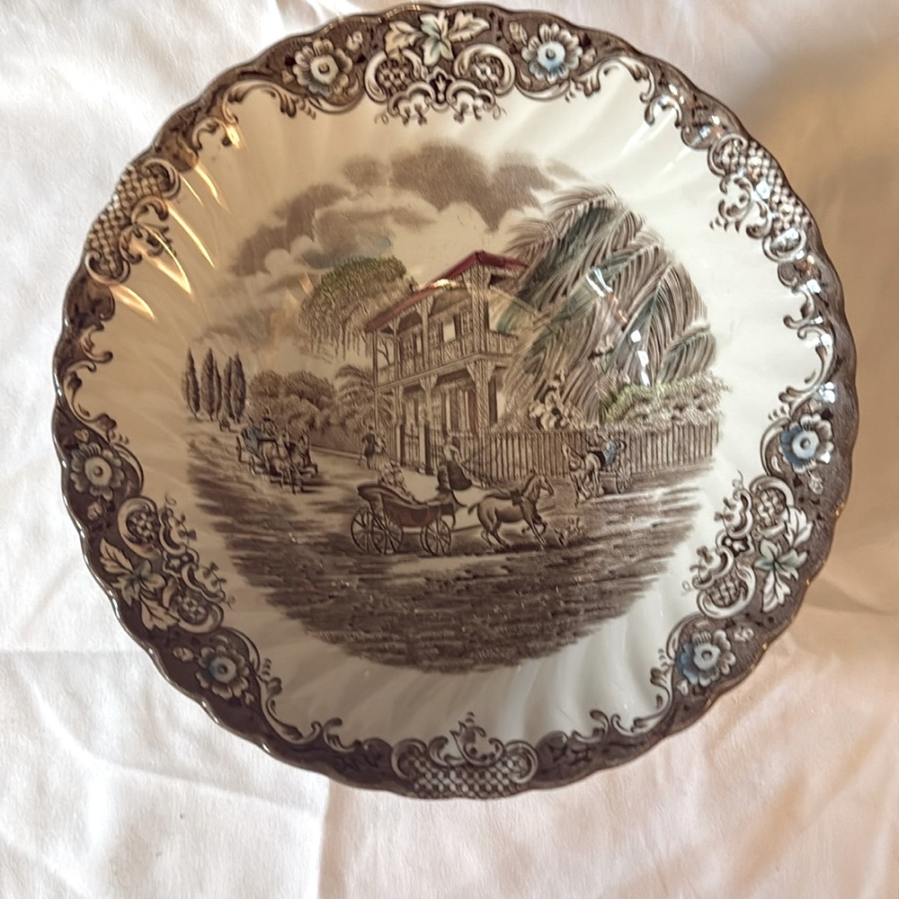 This is a Johnson Brothers Heritage Hall French Provincial Round Serving Bowl.